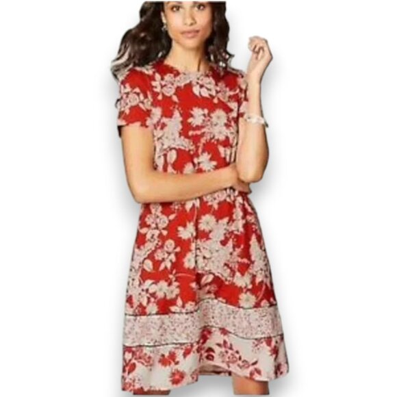 J. Jill Wearever Collection Perfect T-Shirt Floral A-Line - Red/Cream - M - Picture 1 of 11